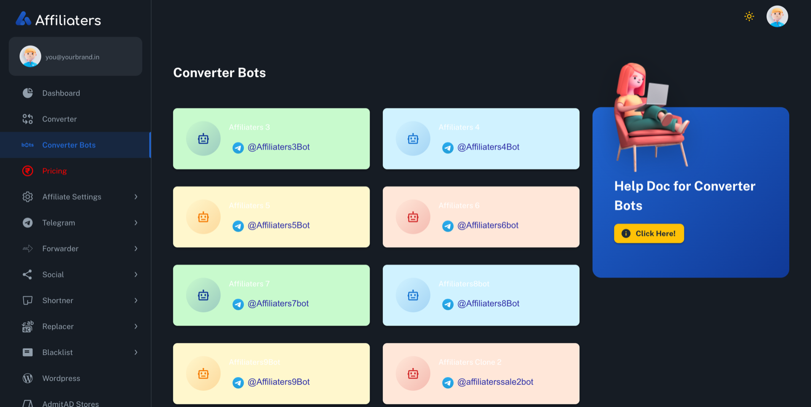 List of Affiliaters public Telegram converter bots including @AffiliatersBot